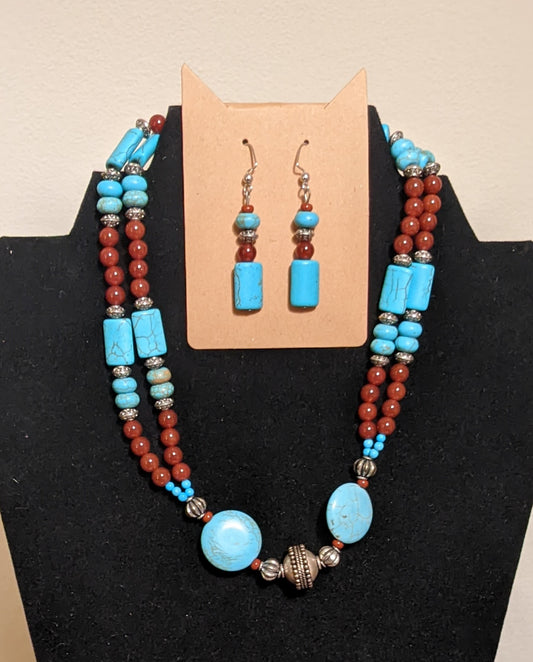 Two Strand Carnelian and Turquoise Necklace
